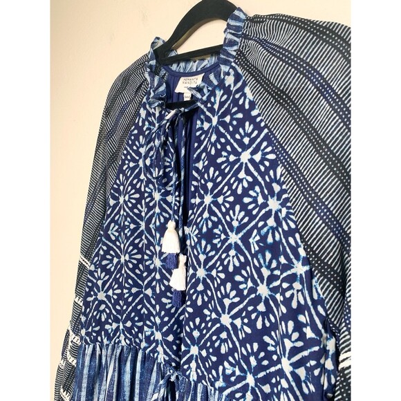 Hemant & Nandita Susan Indigo Mini Dress S Tie Dye Style Long Sleeve Blue Boho - Picture 3 of 7